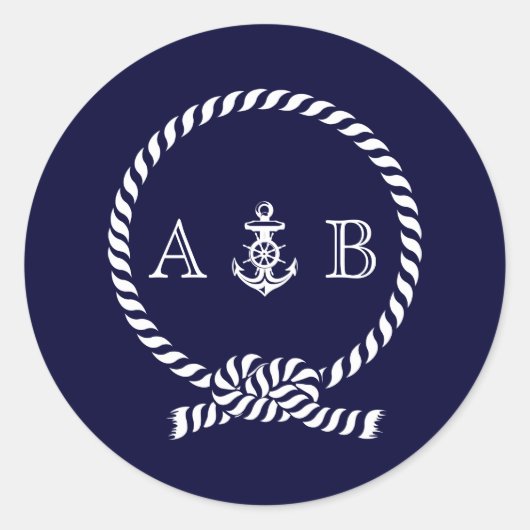 Blaues Seil und Ankermonogramm Runder Aufkleber (Vorderseite)