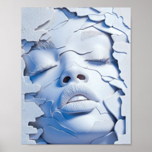 Blaues Serenity-Mädchen in rissigen Schichten Poster