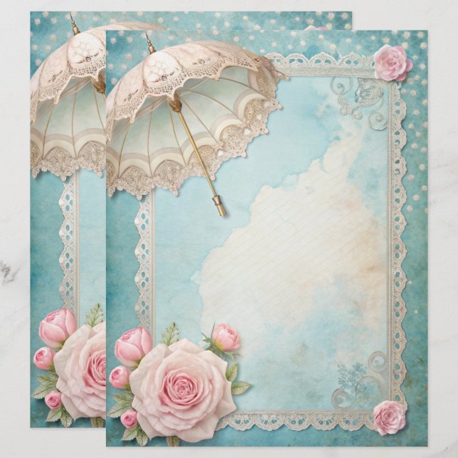 Blaues Shabby-Chic-Scrapbook-Papier  (Vorne/Hinten)
