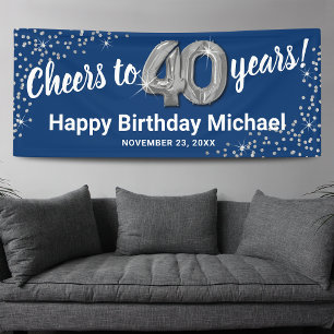 Blaues Silber Glitter 40. Geburtstagsbanner Banner