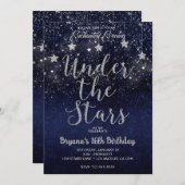 Blaues Silber unter den Sternen Starry Night Sweet Einladung (Vorne/Hinten)