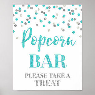 Blaues silbernes Confetti-Popcorn-Bar-Zeichen Poster