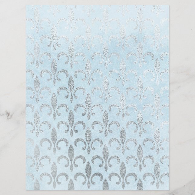 Blaues & Silbernes Fleur de Lis-Schreibpapier (Vorderseite)