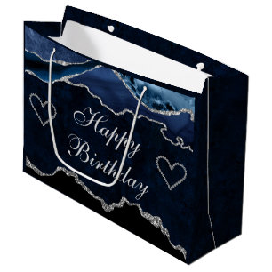 Blaues & Silbernes Glitter-Achat-Geburtstagsgesche Große Geschenktüte