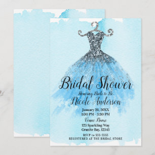 Blaues & Silbernes Glitter-Sparkling-Kleid Brautpa Einladung
