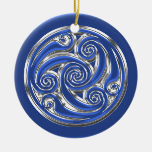 Blaues silbernes Triskel Keramik Ornament