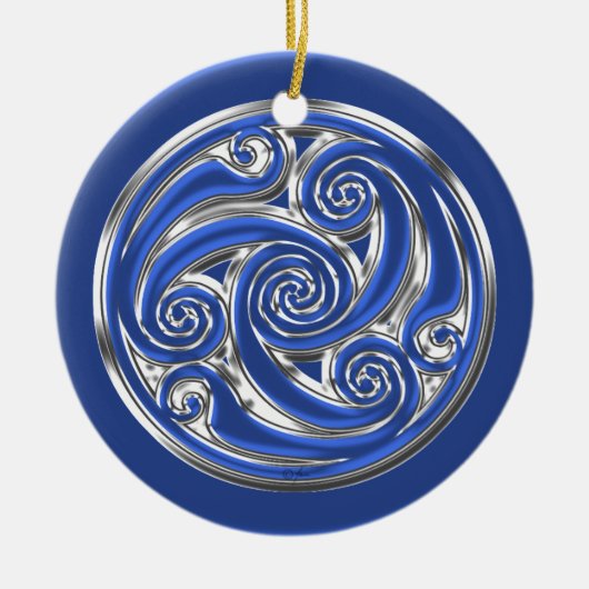 Blaues silbernes Triskel Keramik Ornament (Vorne)