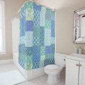 Blaues Singrün BlumenBoho Imitat-Patchwork-Muster Duschvorhang (Beispiel)