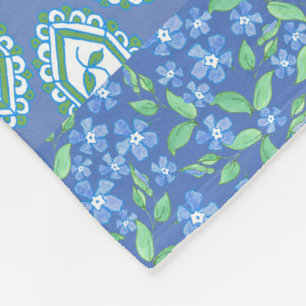 Blaues Singrün BlumenBoho Imitat-Patchwork-Muster Fleecedecke