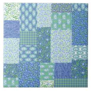 Blaues Singrün BlumenBoho Imitat-Patchwork-Muster Fliese