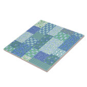 Blaues Singrün BlumenBoho Imitat-Patchwork-Muster Fliese (Seite)