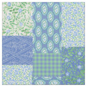 Blaues Singrün BlumenBoho Imitat-Patchwork-Muster Stoff (Nahaufnahme)