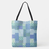 Blaues Singrün BlumenBoho Imitat-Patchwork-Muster Tasche (Rückseite)