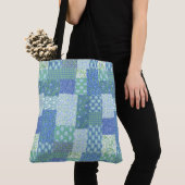 Blaues Singrün BlumenBoho Imitat-Patchwork-Muster Tasche (Von Nahem)