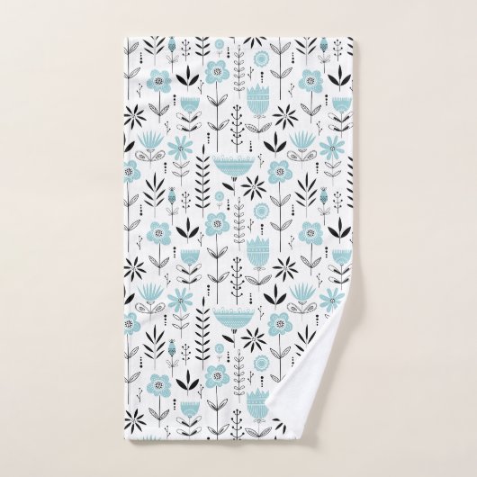 Blaues skandinavisches Muster Badhandtuch Set (Handtuch)