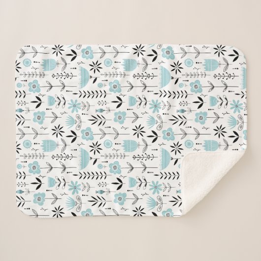 Blaues skandinavisches Muster Sherpadecke (Vorderseite (Horizontal))