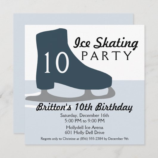 Blaues Skate-Datums-Eis-Skaten-MitternachtsParty Einladung (Vorne/Hinten)