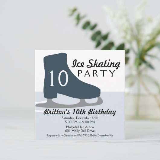 Blaues Skate-Datums-Eis-Skaten-MitternachtsParty Einladung (Stehend Vorderseite)