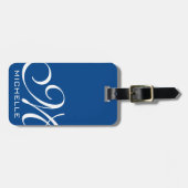 Blaues Skript Mit Monogramm Gepäckanhänger (Vorderseite horizontal)
