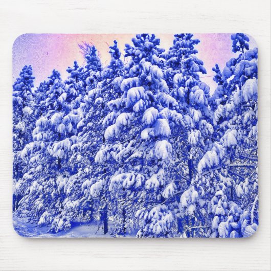 Blaues Snowscape, Nadelbaum, Co Mousepad (Vorne)