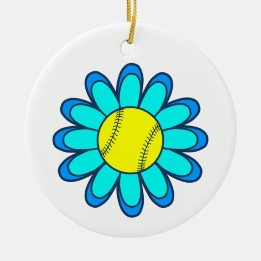 Blaues Softball-Mädchen Keramik Ornament (Vorne)