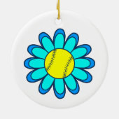 Blaues Softball-Mädchen Keramik Ornament (Hinten)