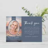 Blaues Sonnenaufgang Foto Beerdigung Memorial Dankeskarte (Stehend Vorderseite)