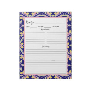 Blaues Spanisches Mittelmeer Zeltmuster Rezept Notizblock