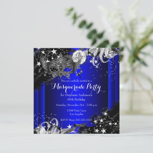 Blaues Sparkle Magisches Party Einladung (Stehend Vorderseite)