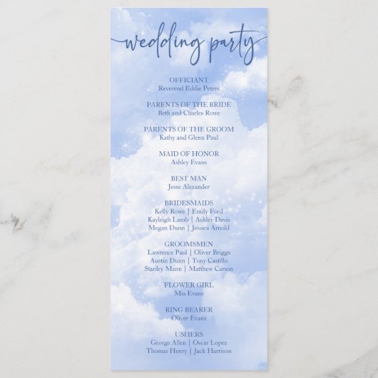 Blaues Sparkle Wolken Dreamy Elegante Hochzeit Programm (Rückseite)