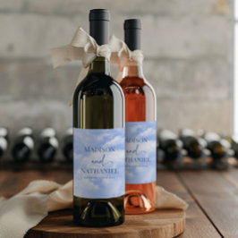 Blaues Sparkle Wolken Dreamy Elegante Hochzeit Weinetikett