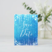 Blaues Sparkling Frosteis Save the Date Ankündigungspostkarte (Stehend Vorderseite)