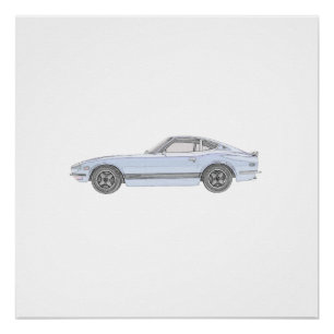 Blaues Sport-Auto Datsuns 240Z perfekt Poster