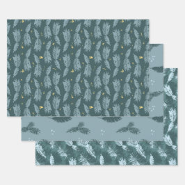Blaues Spruce Wrapping Paper Flat Sheet Set 3 Geschenkpapier Set