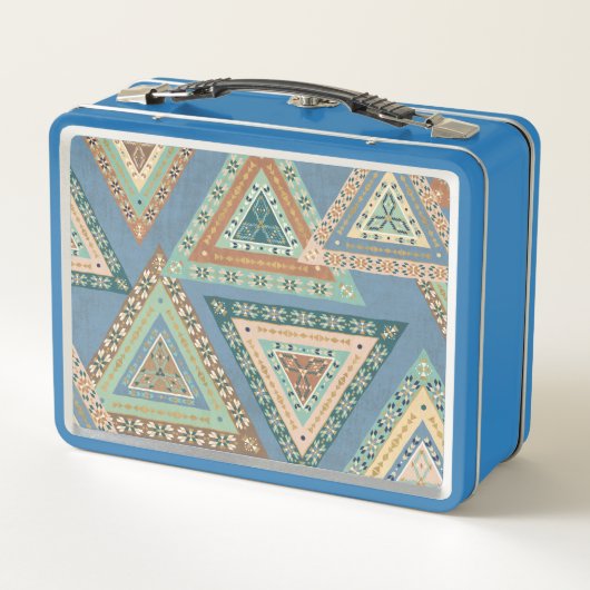 Blaues Stammes- indisches Muster Geos X | im Metall Lunch Box (Rückseite)