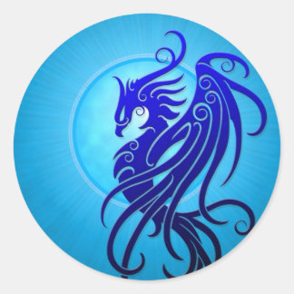 Blaues Stammes- Phoenix Runder Aufkleber