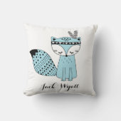 Blaues Stammes- Waldfox-Baby-Jungen-modernes Kissen (Vorderseite)