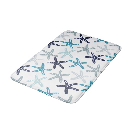 Blaues Starfish-Muster Badematte (Schrägansicht)