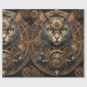 blaues Steampunk Kat KI Kunstpapier Geschenkpapier (Flach)
