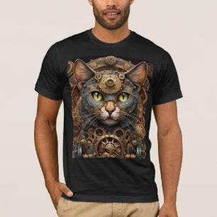 blaues Steampunk-Katzen-Kunst-T-Shirt mit KI T-Shirt