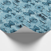 Blaues Steampunk Muster-Packpapier Geschenkpapier (Ecke)