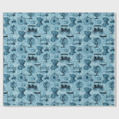 Blaues Steampunk Muster-Packpapier Geschenkpapier (Flach)