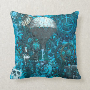 Blaues Steampunkenkissen Kissen