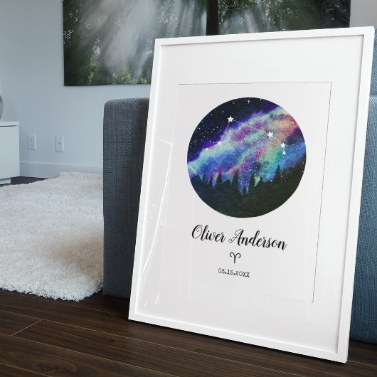 Blaues Sternbild Äries Horoskop-Zeichen Poster