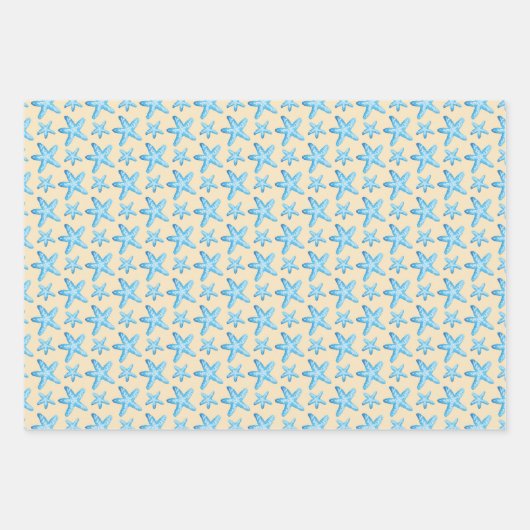 Blaues Sternenfisch-Muster Geschenkpapier Set (Vorderseite)