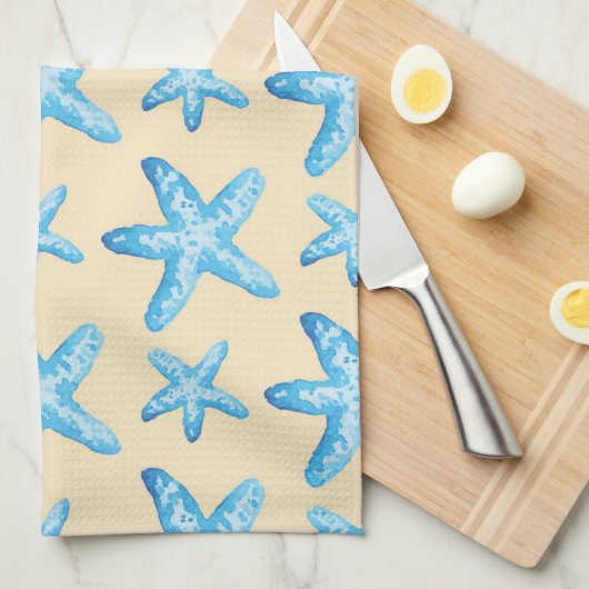 Blaues Sternfisch-Muster Handtuch (Viertel Falte)