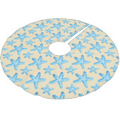 Blaues Sternfisch-Muster Polyester Weihnachtsbaumdecke (Schrägansicht)