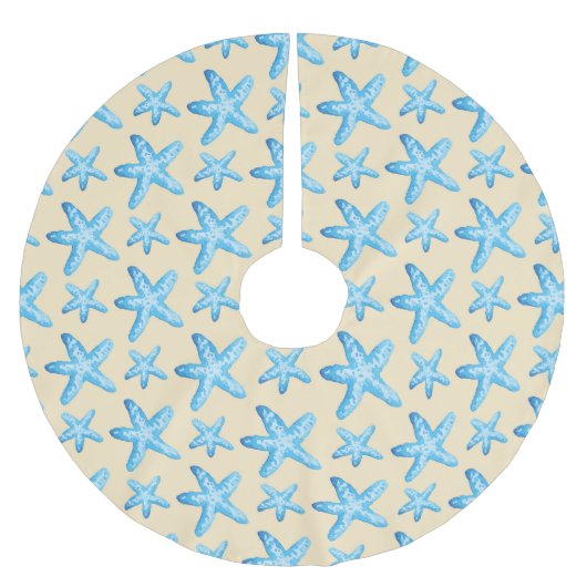 Blaues Sternfisch-Muster Polyester Weihnachtsbaumdecke (Vorderseite)