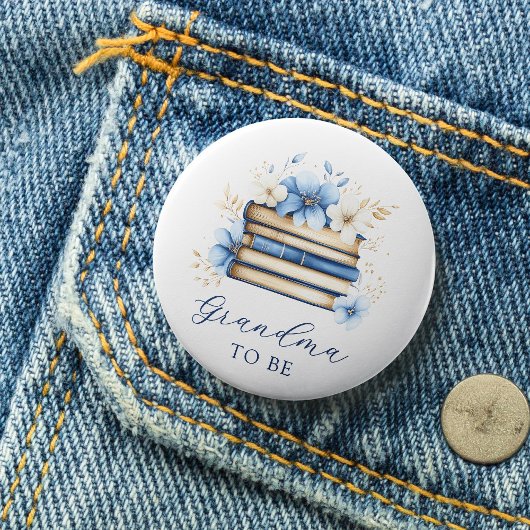 Blaues Storybook-Baby-Shower Oma-wird Button