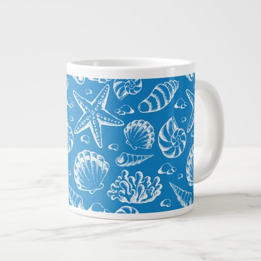 Blaues Strand-Muster Jumbo-Tasse (Vorderseite Rechts)